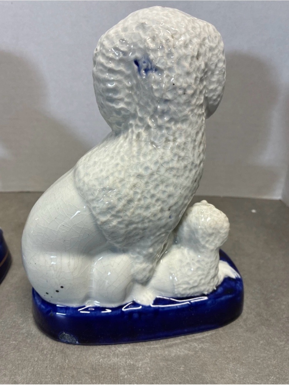 Pair Of Staffordshire 19 c. Poodle Mum With 2 Pups Cobalt Base Gilt Trim - Picture 9 of 16